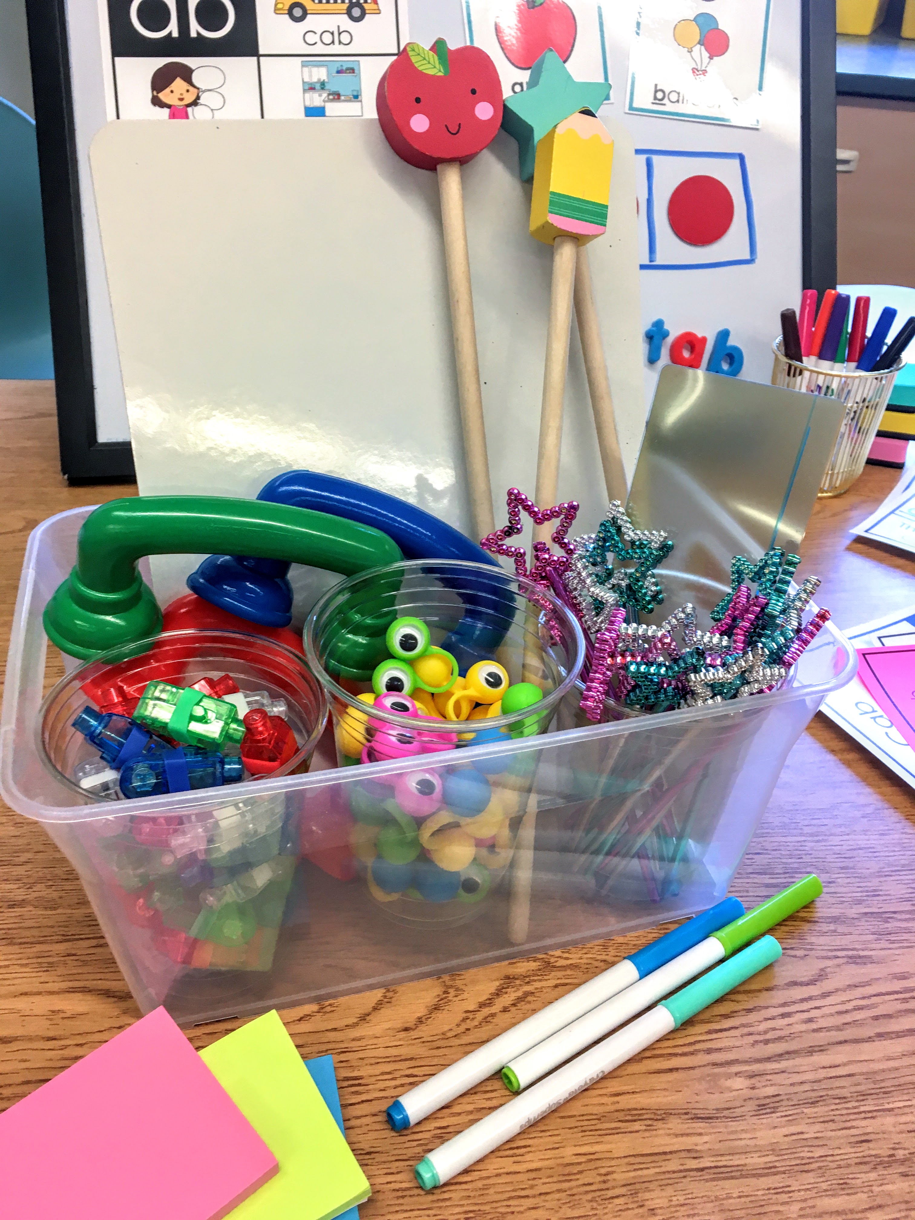 a box of materials and guided reading strategies
