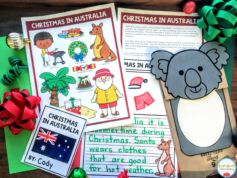 Resources that kindergarten, first grade, second grade, and homeschool teachers can use when teaching about Christmas in Australia, Christmas Around the World, and Holidays Around the World.