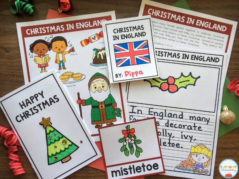 Resources that kindergarten, first grade, second grade, and homeschool teachers can use when teaching about Christmas in England, Christmas Around the World, and Holidays Around the World.
