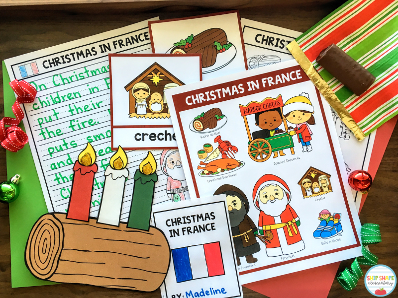 Resources that kindergarten, first grade, second grade, and homeschool teachers can use when teaching about Christmas in France, Christmas Around the World, and Holidays Around the World.