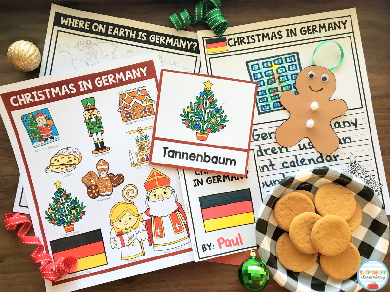An image of resources and printables used to teach about holidays around the world in the elementary classroom.