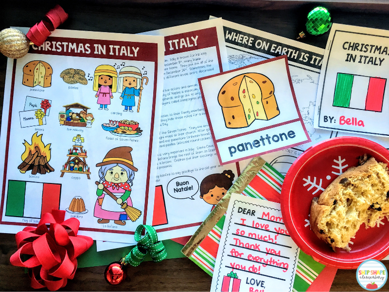 Resources that kindergarten, first grade, second grade, and homeschool teachers can use when teaching about Christmas in Italy, Christmas Around the World, and Holidays Around the World.