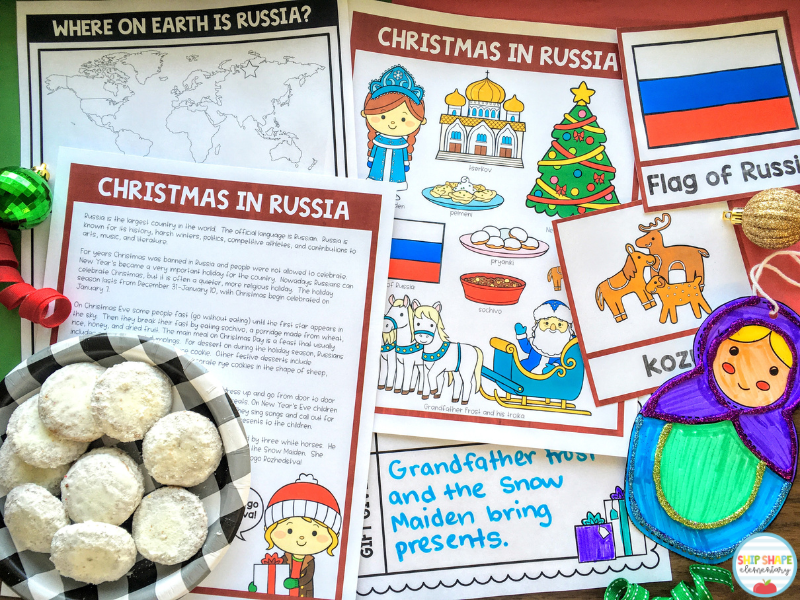 Resources that kindergarten, first grade, second grade, and homeschool teachers can use when teaching about Christmas in Russia, Christmas Around the World, and Holidays Around the World.
