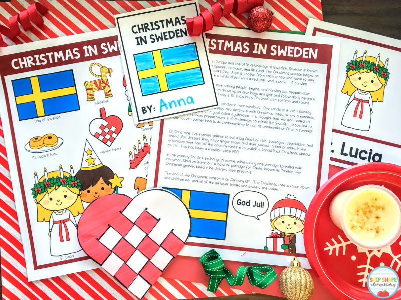 Resources that kindergarten, first grade, second grade, and homeschool teachers can use when teaching about Christmas in Sweden, Christmas Around the World, and Holidays Around the World.